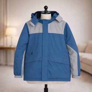 Blue Gray Fleece-lined Winter Coat With Detachable Hood Size XL